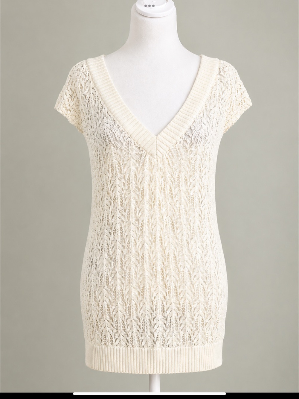 Linda Loudermilk Silk Milk Cashmere Lace Knit Tunic Sweater M Ivory Quiet Luxury